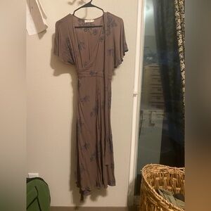 Mod Ref Brown Maxi Dress with Blue Floral Pattern